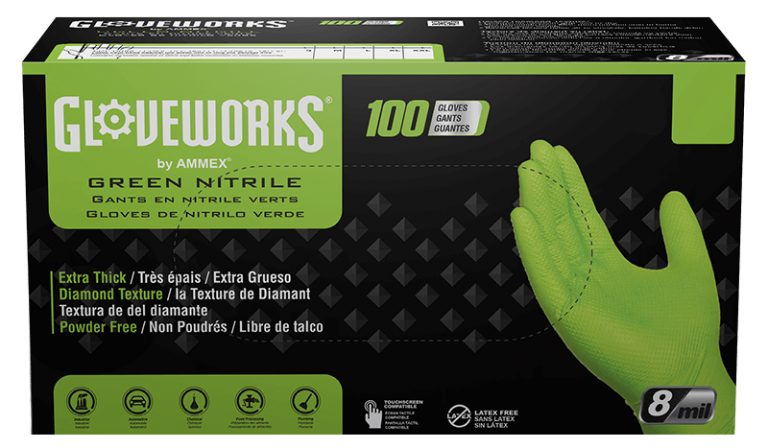 GLOVEWORKS HD Royal Blue Nitrile Industrial Disposable Gloves, 6 Mil,  Latex-Free, Raised Diamond Texture, Large, Box of 100
